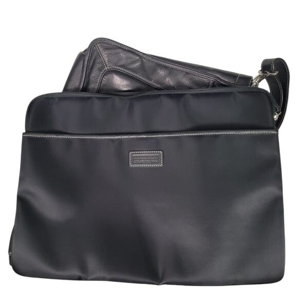 Levenger Leather Laptop Bag Black Padded Sleeve Shoulder Strap Handle Briefcase - Picture 13 of 16